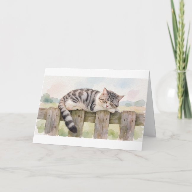 American Shorthair Nap On The Fence Top Greeting C Card