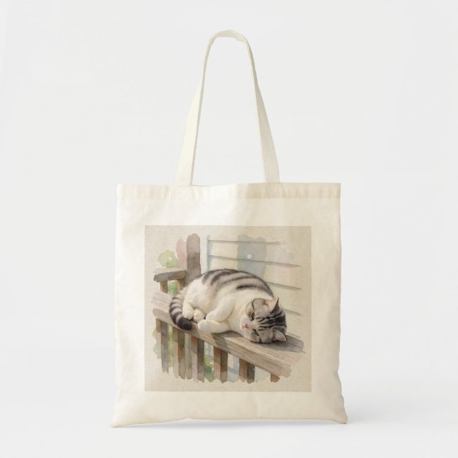 American Shorthair Nap On The Porch Railing Tote B Bag
