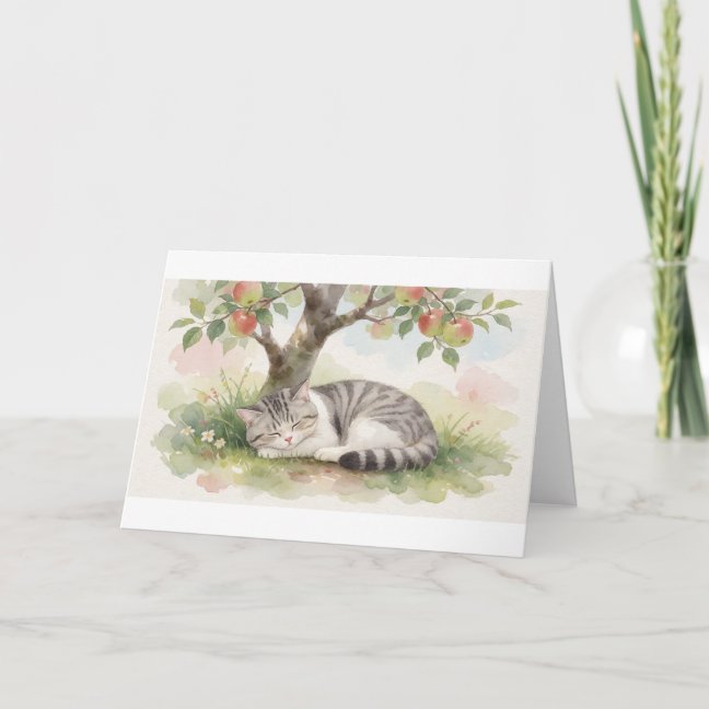 American Shorthair Nap Under The Apple Tree Greeti Card