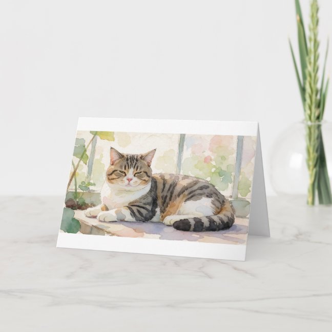 American Shorthair Siesta In The Greenhouse Warmth Card