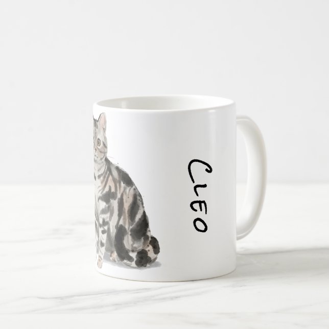 American Shorthair Silver Tabby Cat Coffee Mug (Front Right)