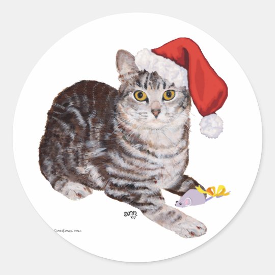 American Shorthair Tabby Cat Christmas Classic Round Sticker