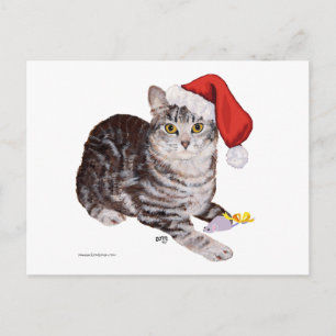 American Shorthair Tabby Cat - Christmas Holiday Postcard