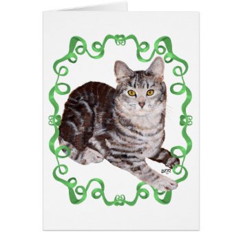 American Shorthair Tabby Cat Green Ribbon by MaggieRossCats at Zazzle