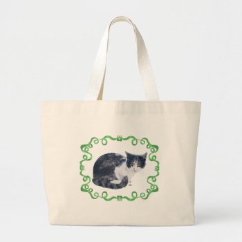 American Shorthair Tabby Cat Tuxedo Large Tote Bag by MaggieRossCats at Zazzle