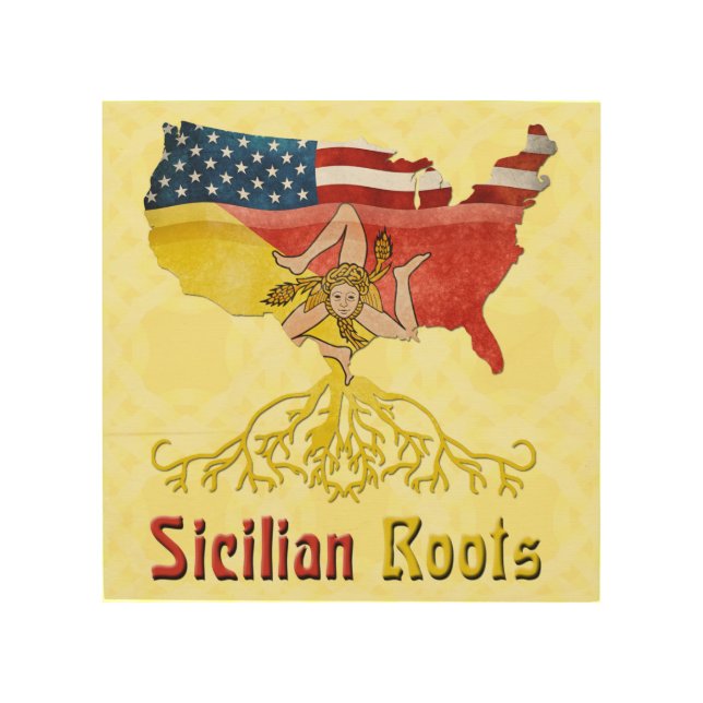 American Sicilian Roots Wood Wall Art (Front)