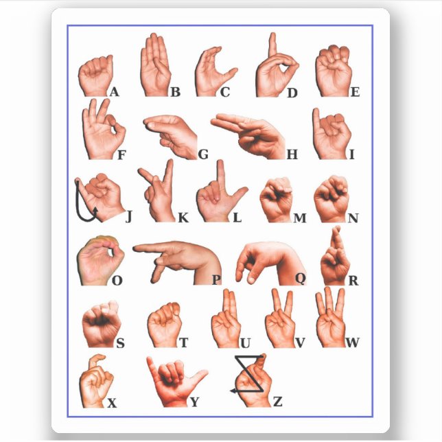 American Sign Language Alphabet Board, Learn Asl Sticker (Front)
