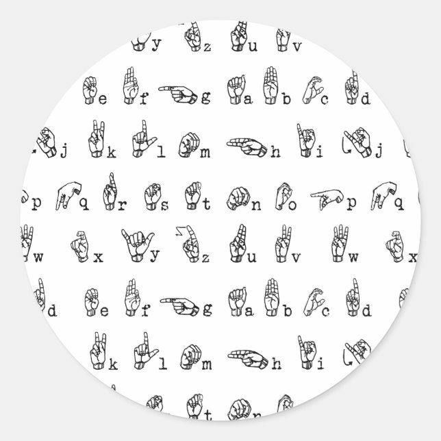 American Sign Language Alphabet in Black and White Classic Round Sticker (Front)