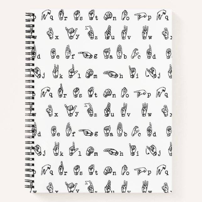 American Sign Language Alphabet in Black and White Notebook (Front)