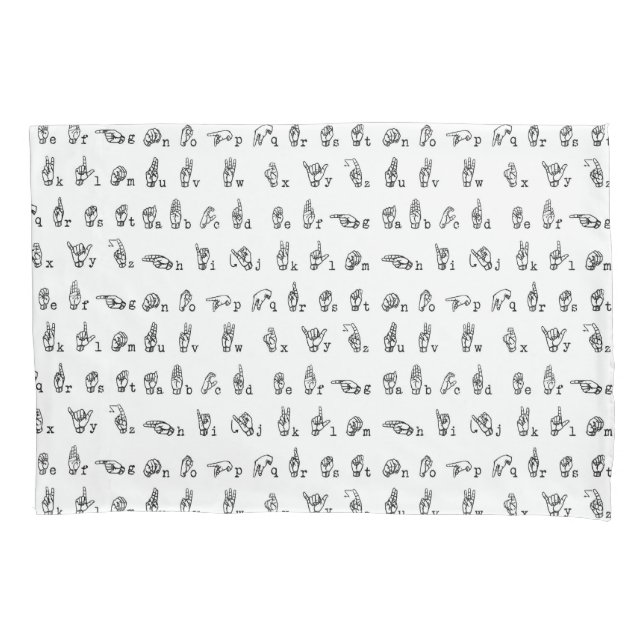 American Sign Language Alphabet in Black and White Pillow Case (Front)