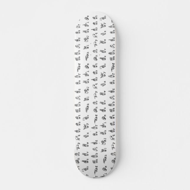 American Sign Language Alphabet in Black and White Skateboard Deck (Front)