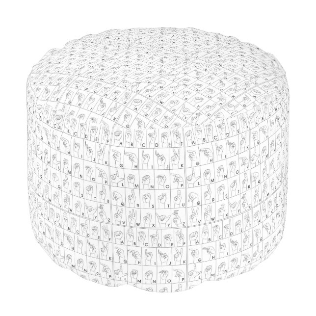 American Sign Language Alphabet Round Pouf (Angled Back)