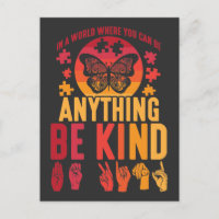 American Sign Language Be Kind Puzzle Butterfly Postcard