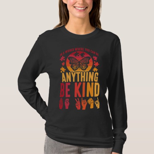 American Sign Language Be Kind Puzzle Butterfly T_Shirt