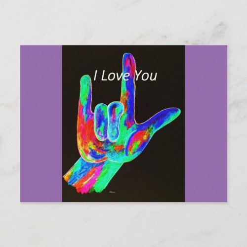 American Sign Language I LOVE YOU on Black Postcard