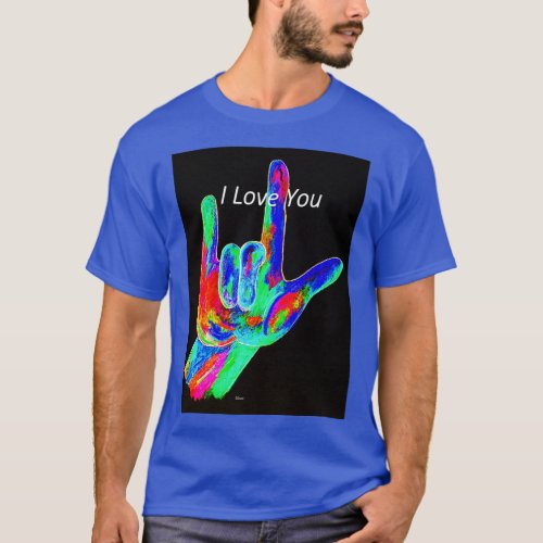 American Sign Language I LOVE YOU on Black T_Shirt