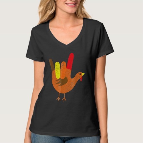 American Sign Language I Love You Thanksgiving Tur T_Shirt