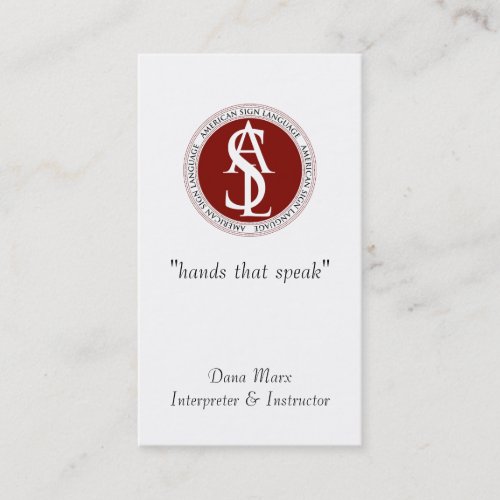 American Sign Language Interpreter Monogram Business Card