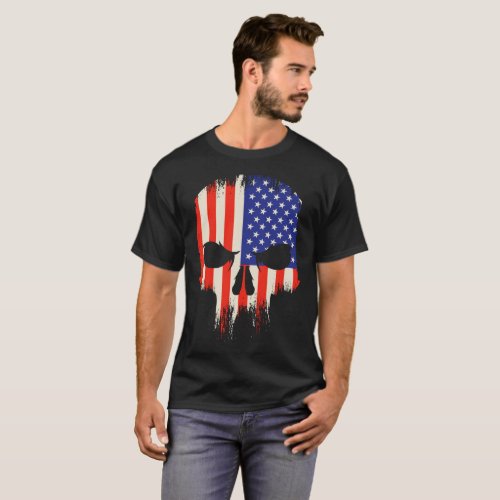 American Skull Flag Patriotic Basic Dark T_Shirt