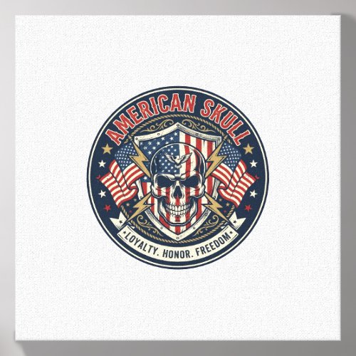 American Skull Patriotic Patriotic Skull Tough Gra Canvas Photo Tile