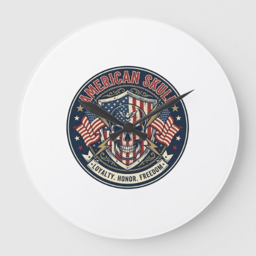 American Skull Patriotic Patriotic Skull Tough Gra Large Clock