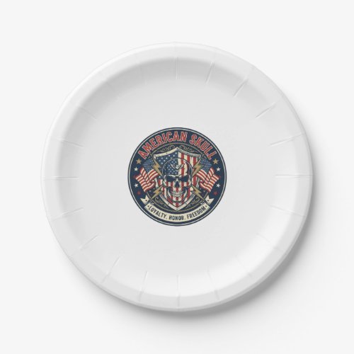 American Skull Patriotic Patriotic Skull Tough Gra Paper Plates