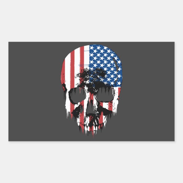 American Skull Rectangular Sticker (Front)