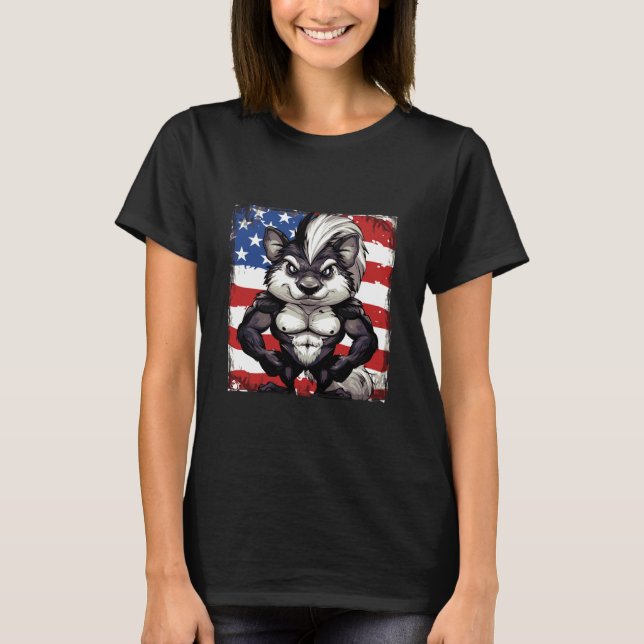 American Skunk Mascot USA Flag T-Shirt (Front)
