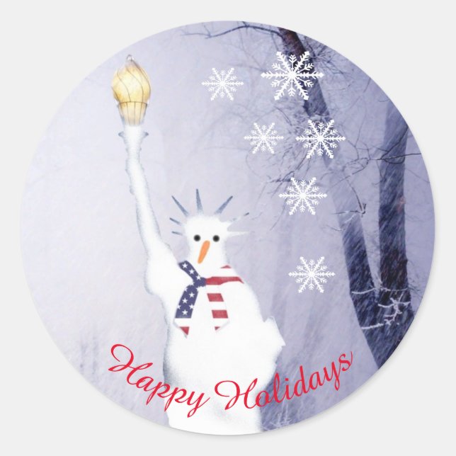 American snowman Xmas holidays Classic Round Sticker (Front)