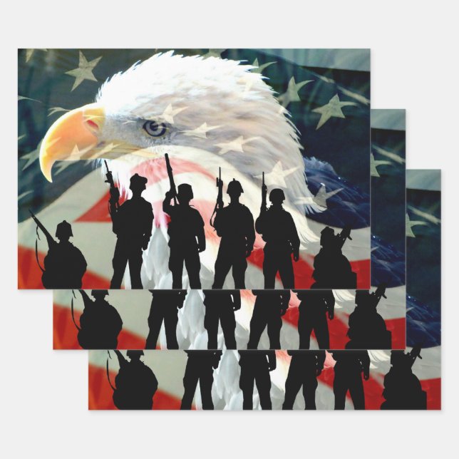 American Soldier American Flag In Honor Wrapping Paper Sheets (Set)