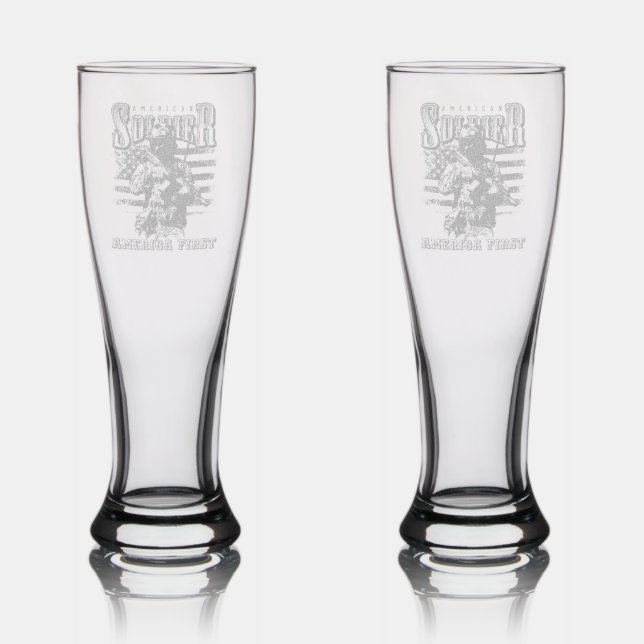 American Soldier Design 16oz Pilsner Etched Glass (Glassware)