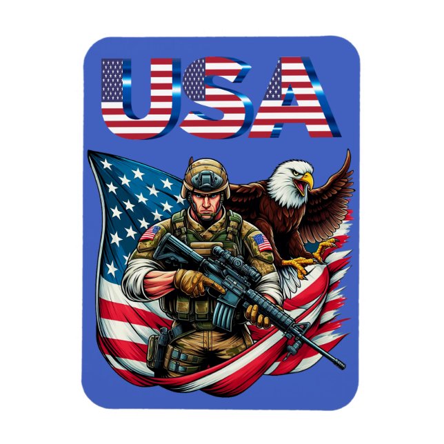 American Soldier Eagle USA Flag Patriotic Art Magnet (Vertical)
