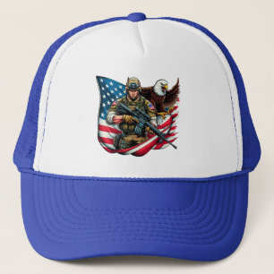 American Soldier Eagle USA Flag Patriotic Art Trucker Hat