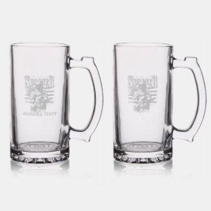 American Soldier Etched Glass Beer Mug