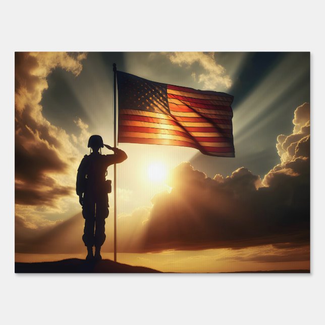 American Soldier Saluting His Flag Sign (Front)