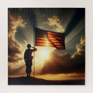 American Soldier Saluting The Flag Jigsaw Puzzle