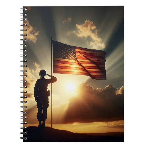 American Soldier Saluting The Flag Notebook