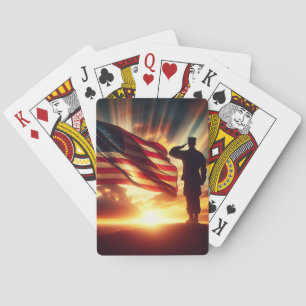 American Soldier Saluting The Flag Poker Cards