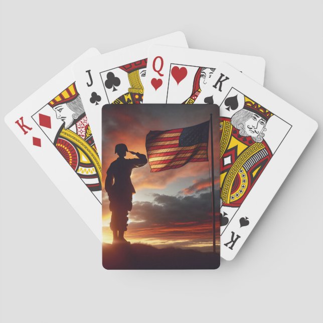 American Soldier Saluting The Flag Poker Cards (Back)