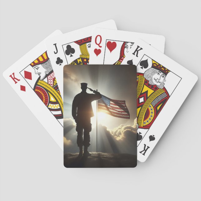 American Soldier Saluting The Flag Poker Cards (Back)