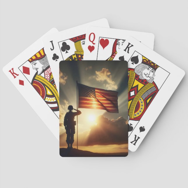 American Soldier Saluting The Flag Poker Cards (Back)