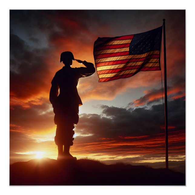 American Soldier Saluting The Flag Poster (Front)