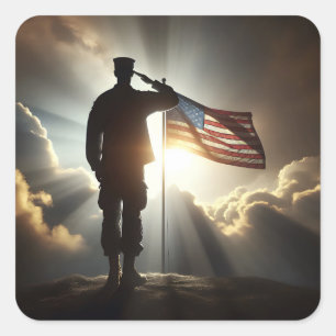 American Soldier Saluting The Flag Square Sticker