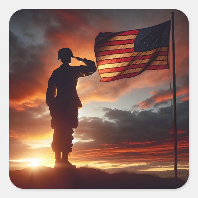American Soldier Saluting The Flag Square Sticker (Front)