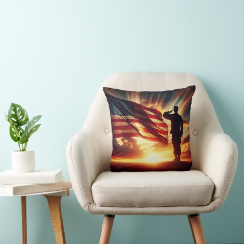 American Soldier Saluting The Flag Throw Pillow
