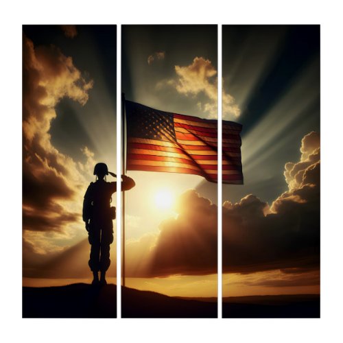 American Soldier Saluting The Flag Triptych