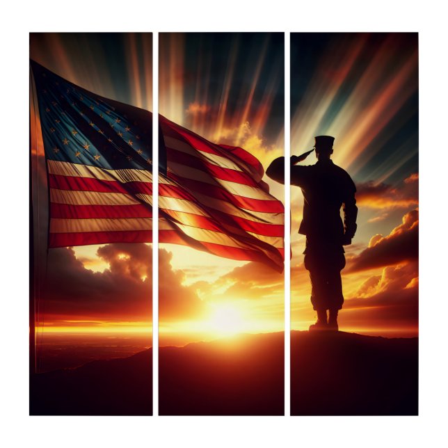 American Soldier Saluting The Flag Triptych (Front)