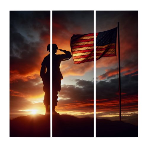 American Soldier Saluting The Flag Triptych