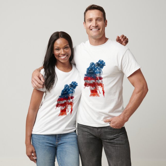 American Soldier Silhouette with USA Flag Texture  T-Shirt (Unisex)