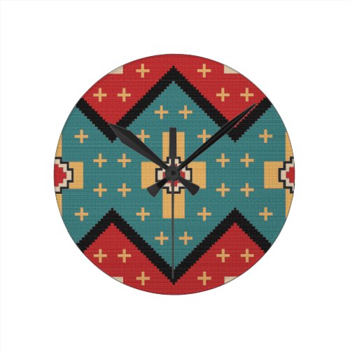 American Southwest Indian Pattern Round Clock